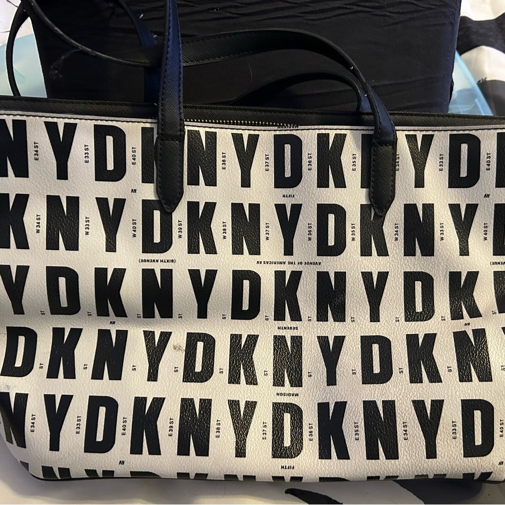 DKNY Black and White Patterned Tote Bag